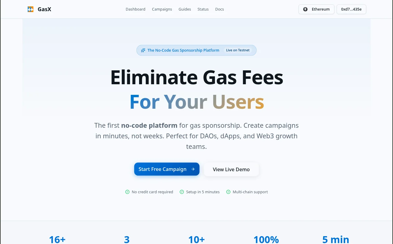 Screenshot de GasX Protocol